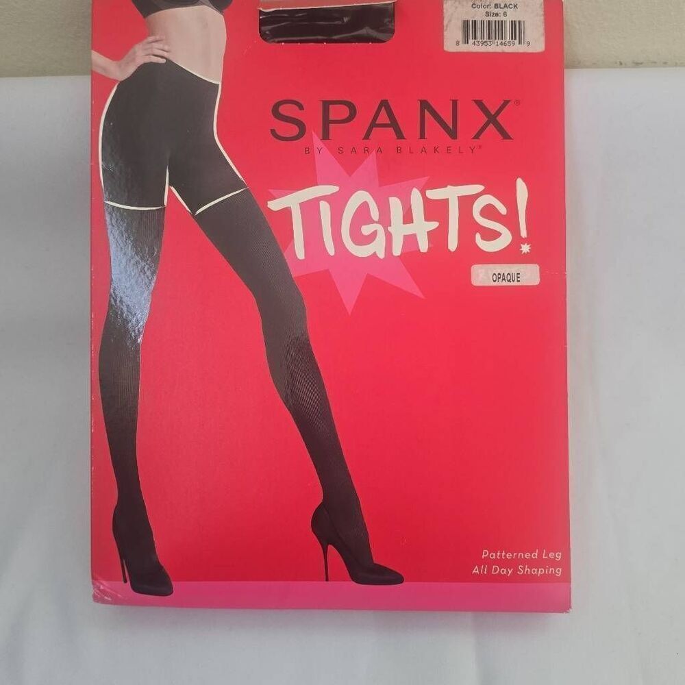 Spanx Tights! All Day Shaping, Patterned Leg, Black Opaque, NWT, Sz. 6/D